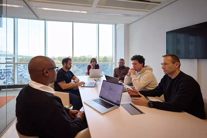 Colleagues talking together